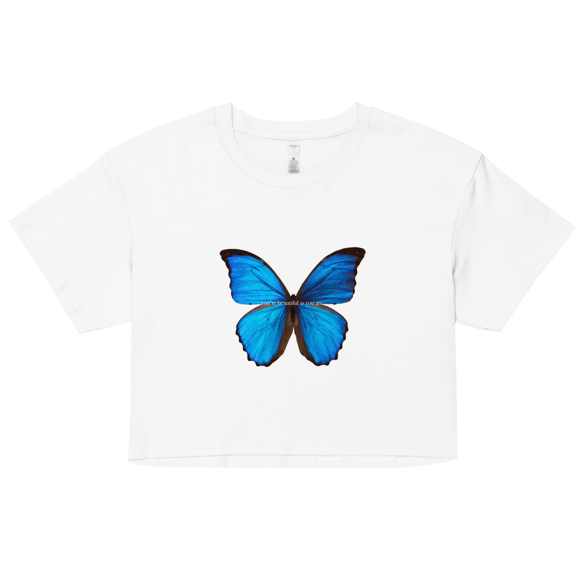 Blue Butterfly You're Beautiful As You Are Crop Top - ROSALIE